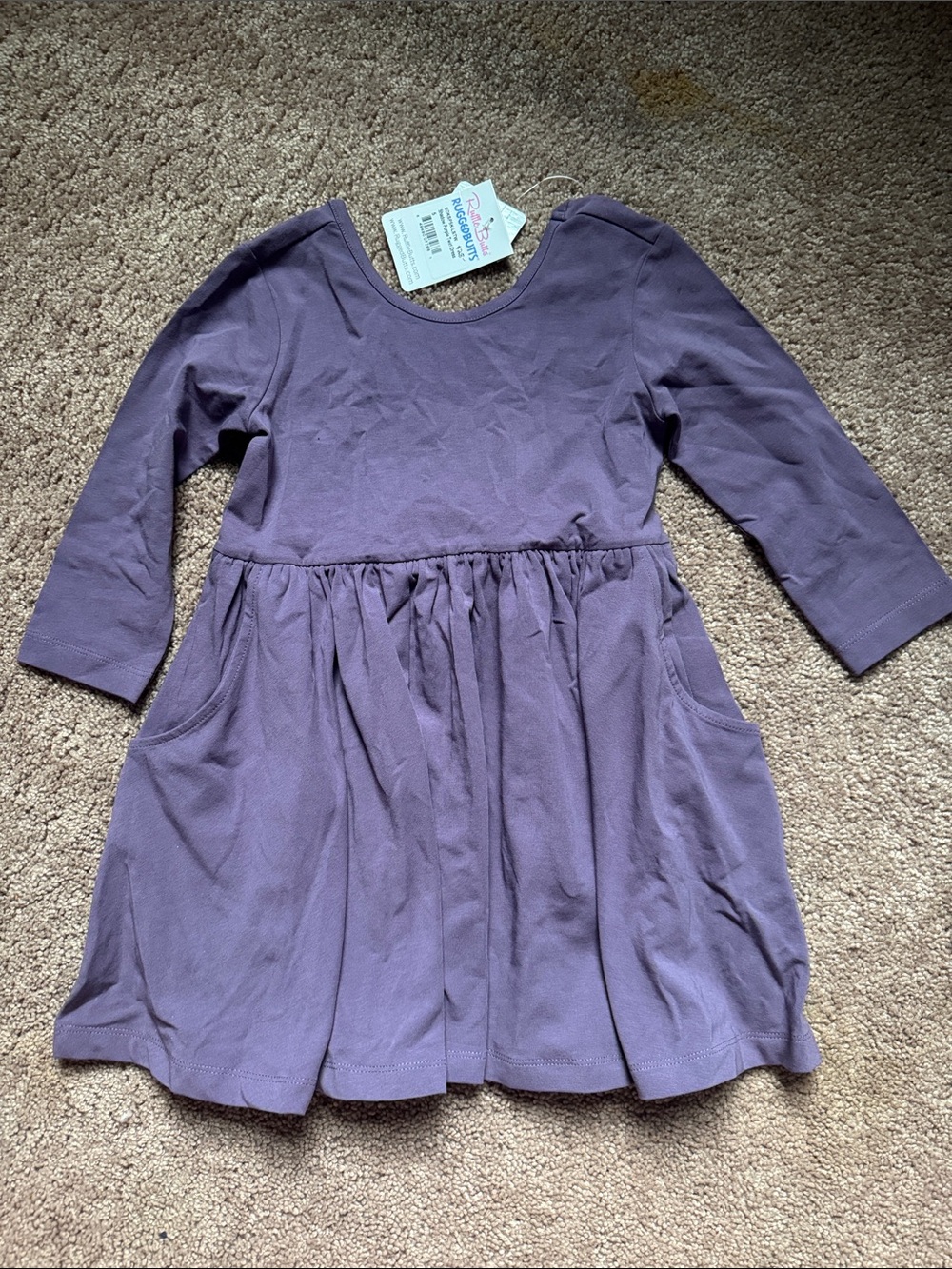 Ruffle Butts Purple Long-Sleeve Knit Dress with Pockets